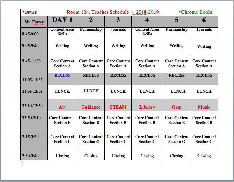 Classroom Schedule